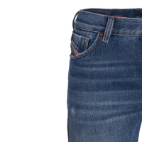 Pants jeans slim fit straight mid waist ripped kneees blue