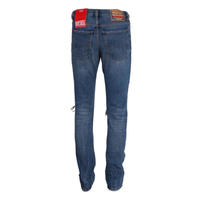 Pants jeans slim fit straight mid waist ripped kneees blue