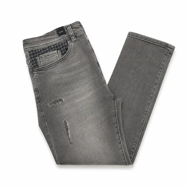 Grey Slim Fit Jeans Distressed Designer