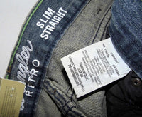 NEW Retro Slim Straight Fit Jeans Blue Denim
